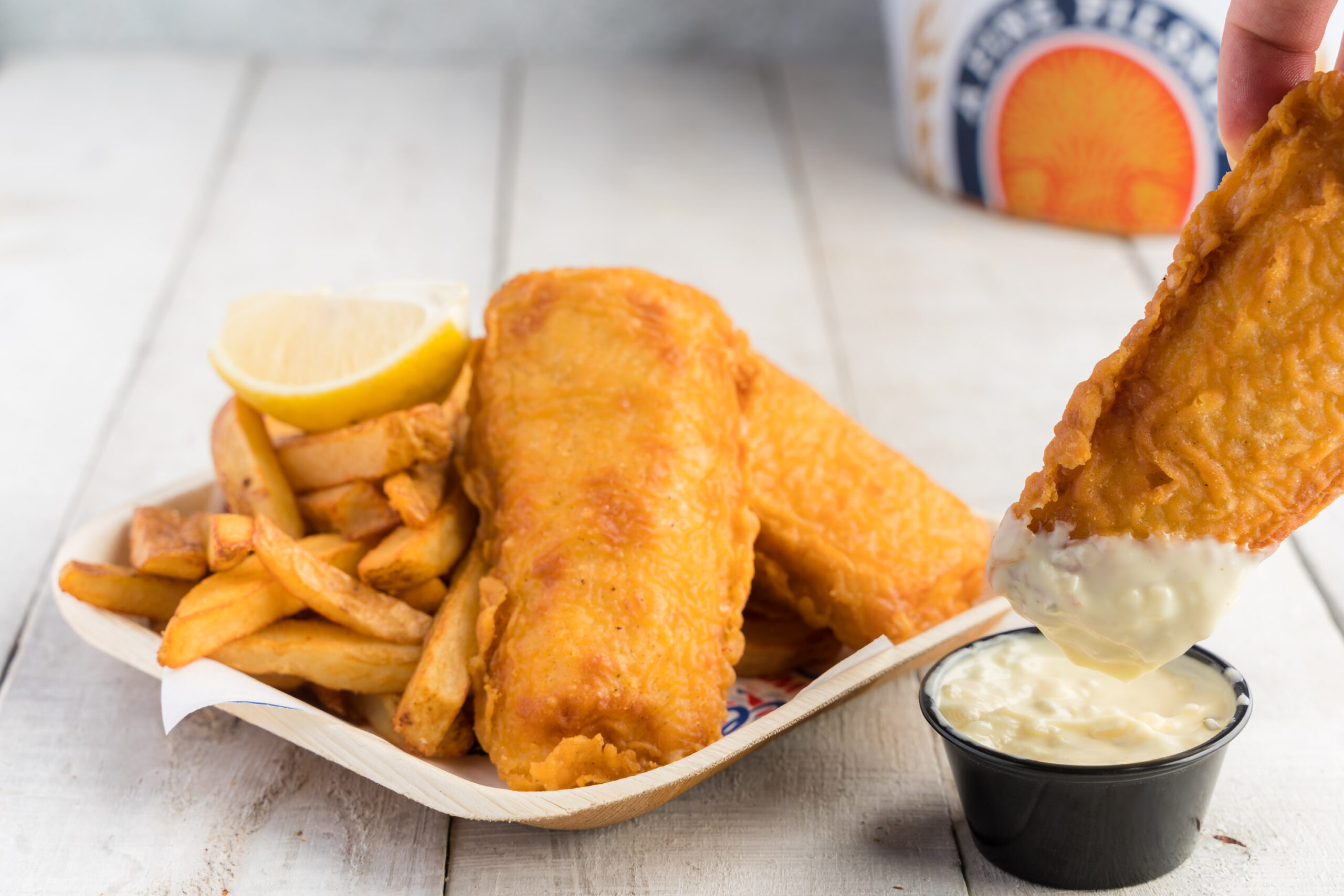 AllStar Wings & Ribs fish and chips on plate