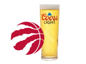 Toronto Raptors logo next to beer